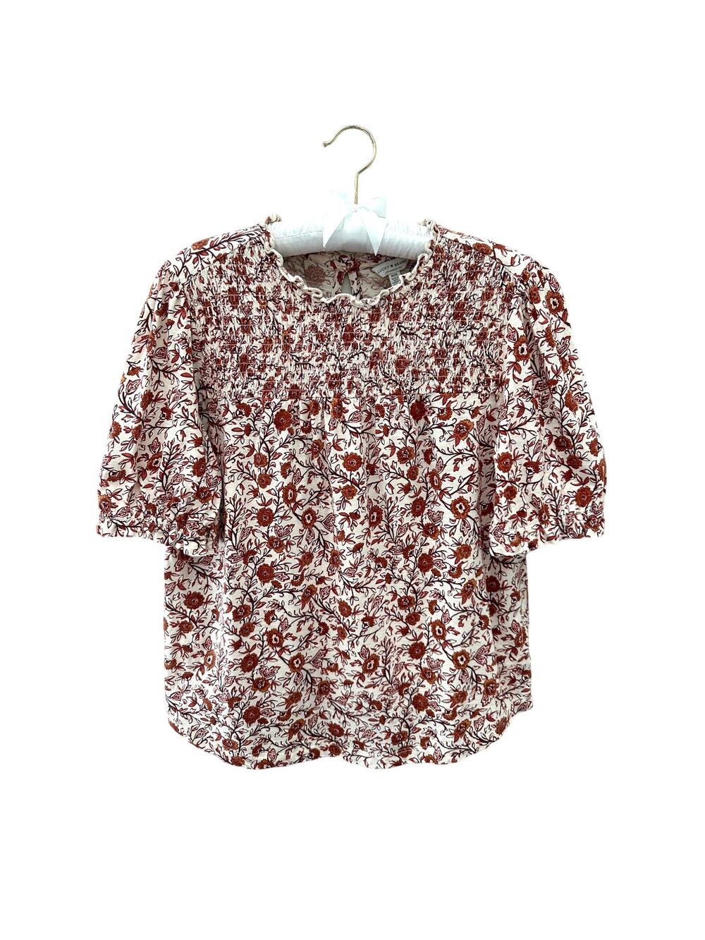LUCKY BRAND | Smocked Floral Peasant Blouse Top Boho Cottagecore | Medium